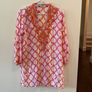 Barbara Gerwit bathing suit cover up pink/orange with sparkly beads size S